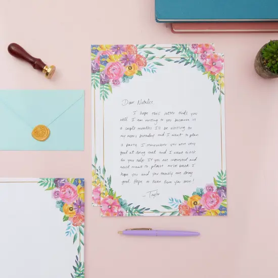 Floral Stationery Paper for Writing Letters, Printing (8.5 x 11 In, 100 Sheets) White {2}