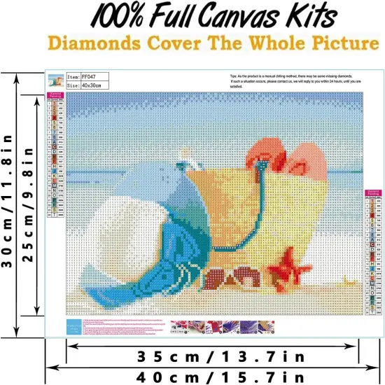 Sea Beach Diamond Painting Kits for Adults,Seaside Landscape Diamond Art,Blue Sky, White Clouds and Sandy Diamond Painting Scenery,Hat and Bag Diamond Painting Wall Decor 12x16in {2}
