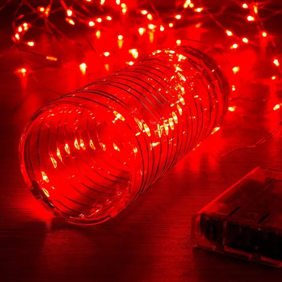 1 Pack 16.4ft Battery Operated String Lights with Timer, Red with Synchronized Twinkle Mode, Fairy Lights Battery Powered, 50 LEDs, Idea for Christmas Bedroom Party Wedding {1}