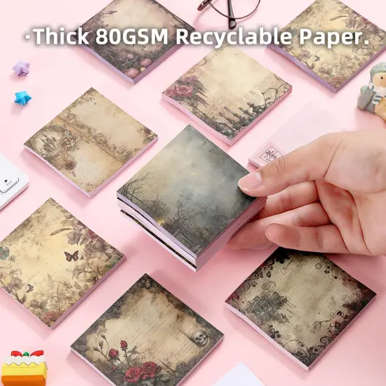 Retro 9 Pack/450 Sheets 3x3 inch Sticky Notes Set, Reusable Tearable Post it Notes and High-Adhesive Planner Notepad Desk Accessories for School, Office, and Home - Bulk Retro Stationery Gift {4}