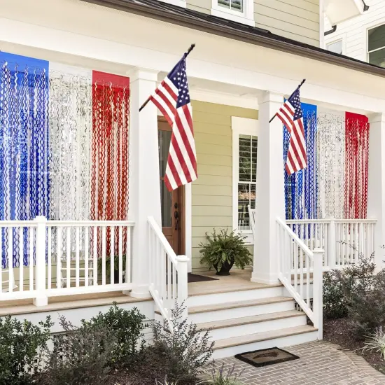 4th of July Decorations, 5 Pack Red White Blue Wavy Tinsel Foil Fringe Curtains, 4th of July Photo Booth Prop Streamer Backdrop for America Patriotic Party, Memorial Day, Labor Day Decoration {4}