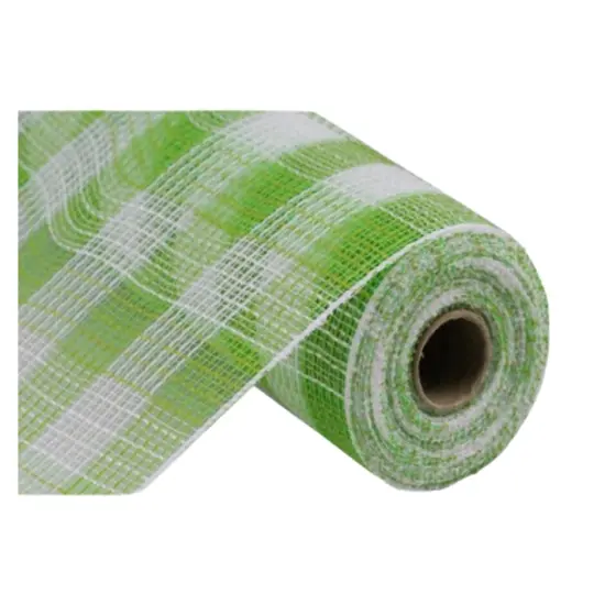 10.25"x10YD Faux Jute Checkered Mesh in Fresh Green/White - Versatile Crafting Material-RY832066 {1}