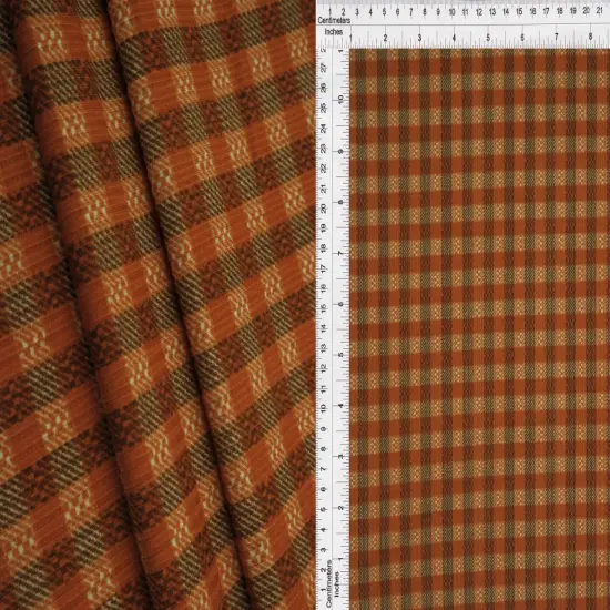 Gingham Check Yummy Rib Knit Fabric 1 Yard 4x2 Soft Stretch 58/60" Wide RUST/MUSTARD {7}