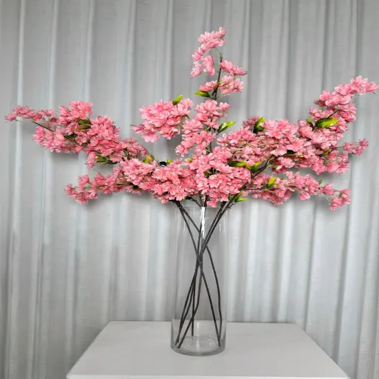 Japan Bright Pink Silk Cherry Blossom Flower 40" Tall, Set of 3 BranchesRealistic Faux Floral Stems for Home {2}