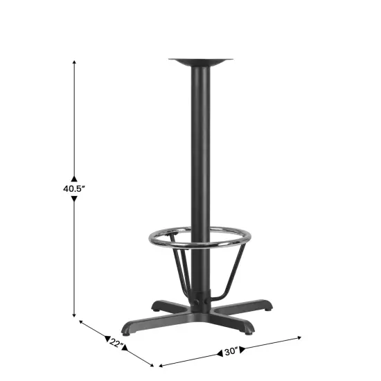 Emma and Oliver 23.5'' x 29.5'' Restaurant Table X-Base with 3'' Dia. Bar Height Column and Foot Ring Black {2}