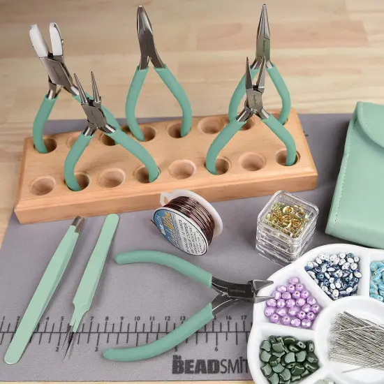 The Beadsmith Fashion Color Pliers &ndash; Slimline Color-Coordinated Tools &ndash; Matching Clutch in Beige &ndash; Jewelry Making Supply Kit to Create Necklaces, Bracelets, Earrings & More Aqua {2}
