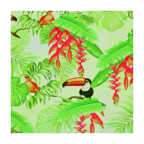 Toucans On Palm Leaves Printed Spandex Fabric Multicolor {5}