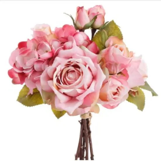 13.5" Pink Hydrangea Rose Bouquet &ndash; Artificial Wedding & Home Decor Flowers {2}