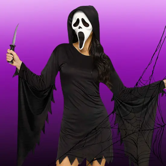 Adult Medium Large Ghost Face Glamour Hooded Mini Dress Costume Perfect for Halloween Parties {3}