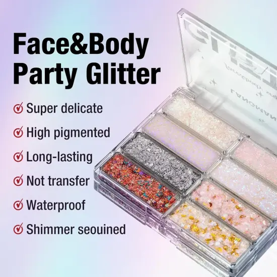 8 Colors Face & Body Glitter Palette - Holographic Changing Sparkling Mermaid Sequins for Women Girls Music Festival Party Rave Makeup(#A) {4}