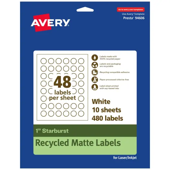Avery Recycled Matte White Labels,1" Starburst {1}