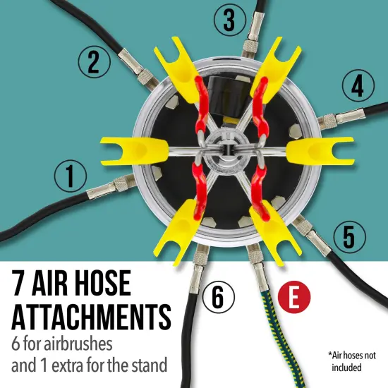 6 Station Airbrush Holder with Air Manifold - Holds 8 Airbrushes with Regulated Air Flow Control - Airbrush Stand for Artists and Modelers {4}