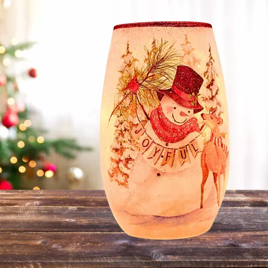Stony Creek 5.25 In Joyful Winter Pre-Lit Sm Vase Christmas Lighted Glass Accent , Christmas Decor Christmas Snowman Electric DEER {4}