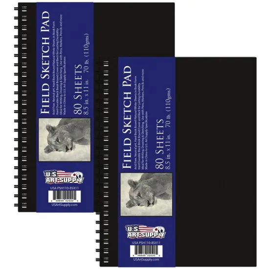 8.5" x 11" Premium Hardbound Sketch Book, 2 Pack, 80 Sheets Each, 70 lb (110gsm) - Hardcover Spiral Bound Artist Field, Small Sketch Pad, Acid-Free Drawing Pad - Adults, Students {1}