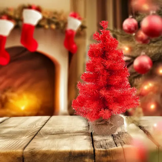 Northlight Pine Christmas Tree with Natural Jute Base - 18" - Scarlett Red {3}