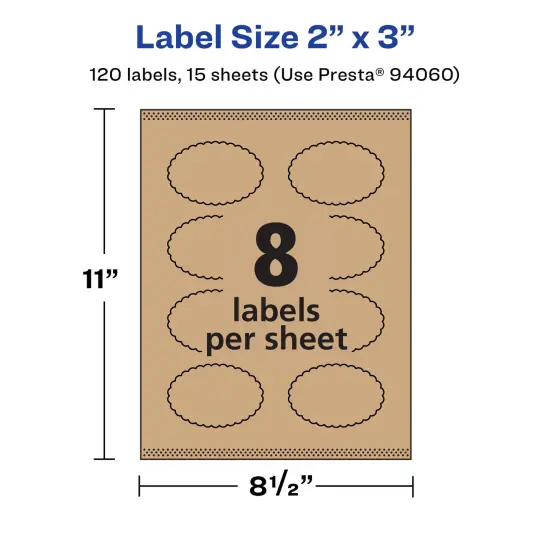 Avery Kraft Brown Oval Scalloped Labels with Sure Feed, 2" x 3" {5}