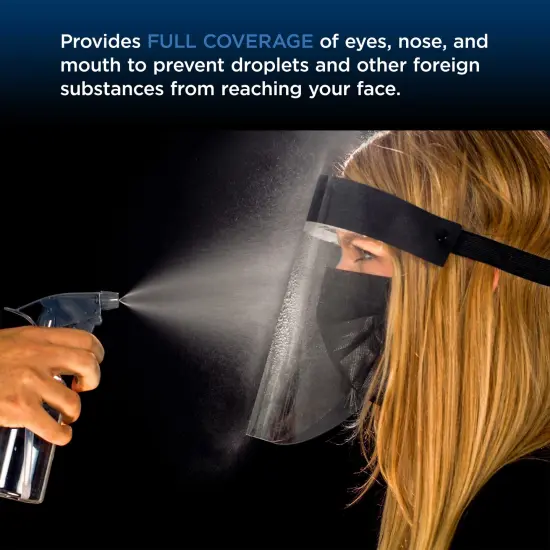80 Black Face Shields (20 Packs of 4) - Ultra Clear Protective Full Face Shields to Protect Eyes, Nose, Mouth - Anti-Fog PET Plastic, Elastic Headband {6}