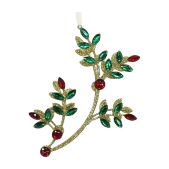 8.5" Glitter Wire Jewel Flower Branch Ornament: Red/Green {1}