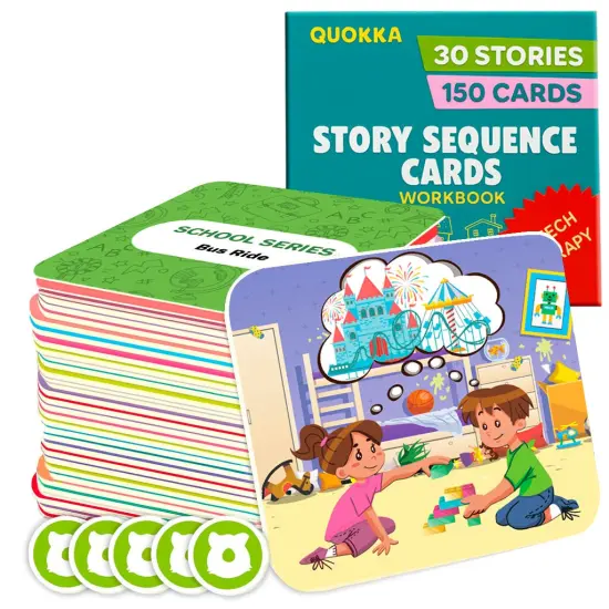 QUOKKA Sequence Speech Therapy Toys for Toddlers 3-4 - Autism Learning Materials Toys for Kids 5-7 | Create a Story Cards | Sentence Building | ABA Therapy | Social Skills | Storytelling Picture Game {1}