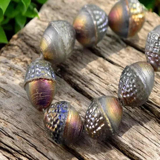 *8* 10x12mm Silver Washed White VolcanoAcorn Oval Beads {2}