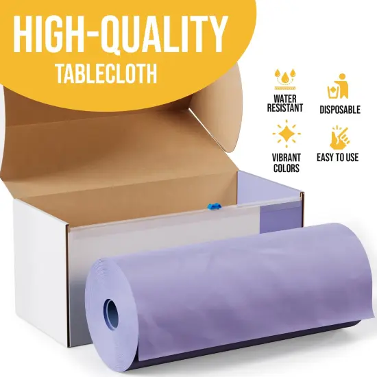  Party Solids 54" x 300' Plastic Table Cover Roll with Slide Cutter &ndash; Cut-to-Size Dispenser Box &ndash; Makes Up to 36 Disposable 8' Rectangle Tablecloths by Exquisite Lavender {4}