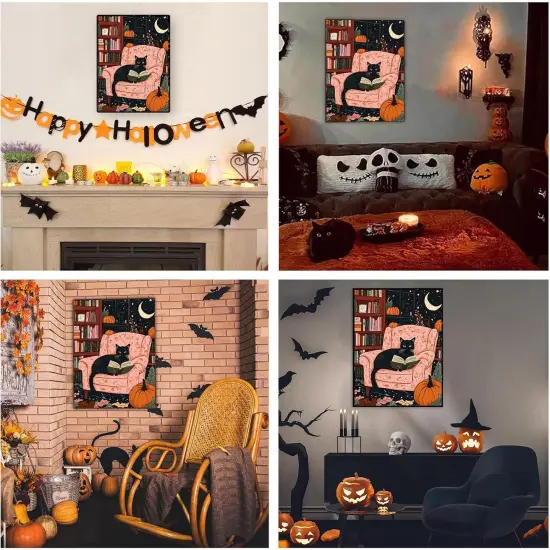 Black Cat Paint by Numbers for Adults, Halloween Paint by Number on Canvas Without Frame {4}