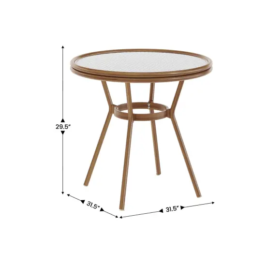 Merrick Lane Celia Bistro Style Table with Tempered Glass Top, PE Rattan, and Bamboo Finished Metal Frame for Indoor/Outdoor Use Black&White/Natural {11}