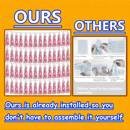 4P Pink Foil Fringe Tassel Banner Garland Metallic Tinsel Streamers Wall Hanging Curtain Backdrop Banner for Parade Floats, 2024 Graduation Decorations, Wedding Party Decoration {3}