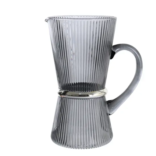 Ribbed Glass Pitcher with Band By Kinor Decor Grey {1}