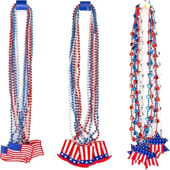 18Pcs 4th of July Bead Necklaces Patriotic Metallic Beaded Necklaces {1}