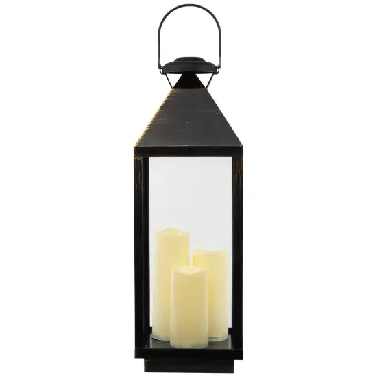 Northlight Lantern with Flameless LED Candles - 24" - Gold and Brushed Black {3}