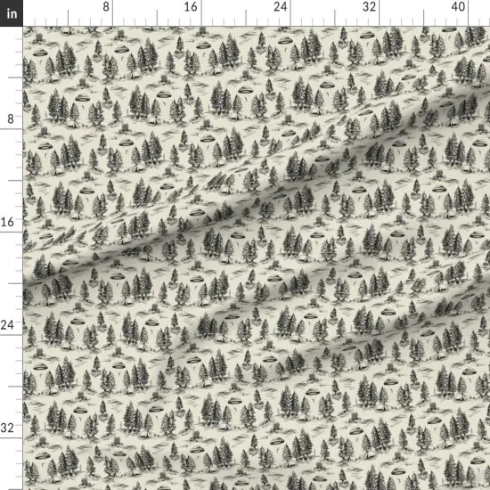 Various Fabrics by the Yard or Fat Quarter Alien Toile Ufo Beige Black Small Scale Hidden Traditional Style Flying Saucers Custom Printed Fabric by Spoonflower {1}