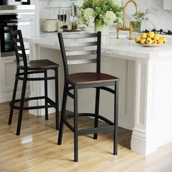 Emma and Oliver Ladder Back Metal Restaurant Dining Barstool Mahogany/BlackMetal {3}