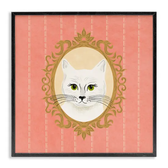 Stupell Industries White Cat Portrait Framed Giclee Wall Art Design by Carrie Cantwell {1}