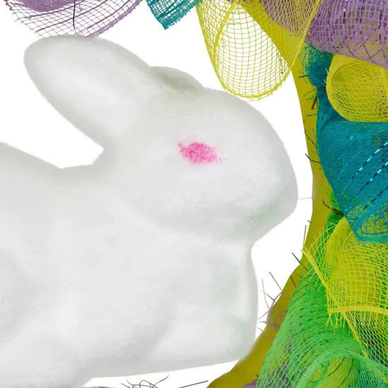 Northlight Pastel Deco Mesh Ribbon Easter Bunny Wreath - 24" Yellow {6}