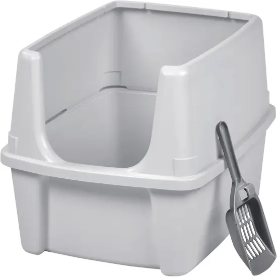 IRIS USA Open Top Cat Litter Tray with Scoop and Scatter Shield, Silver {1}
