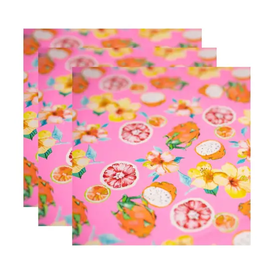 Exotic Fruits and Yellow Hibiscus Flowers on Pink Printed Spandex Fabric {2}