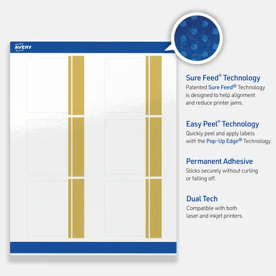 Avery Printable Square Labels, Gold Double-Dipped Edge, 3" x 3", Glossy White Square Labels, Permanent, Laser/Inkjet, 60ct, Great for Product Labels {3}