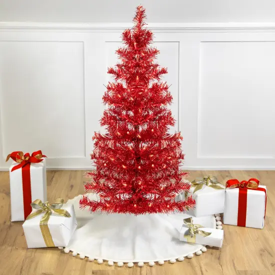 Northlight Pre-Lit Artificial Tinsel Christmas Tree - 3' - Red - Clear Lights {1}