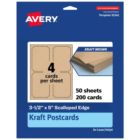 Avery Kraft Brown Postcards, 3-1/2" x 5" Rectangle Scalloped Edge {1}