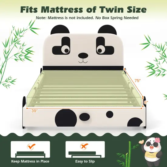 Costway Twin Size Kids Bed Toddler Upholstered Low Profile Bed Frame with Panda Headboard {6}