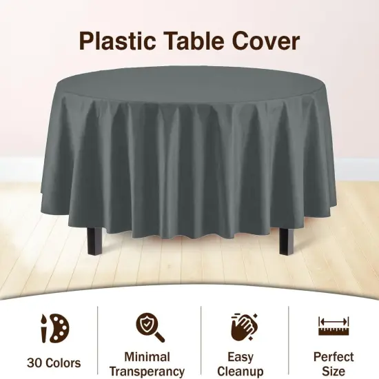 Exquisite Disposable Round Plastic Tablecloths &ndash; 12 Pack 84" Disposable Table Cloths &ndash; Indoor/Outdoor Party Tablecloth &ndash; Round Plastic Table Cover for Events & Party Supplies Silver {5}