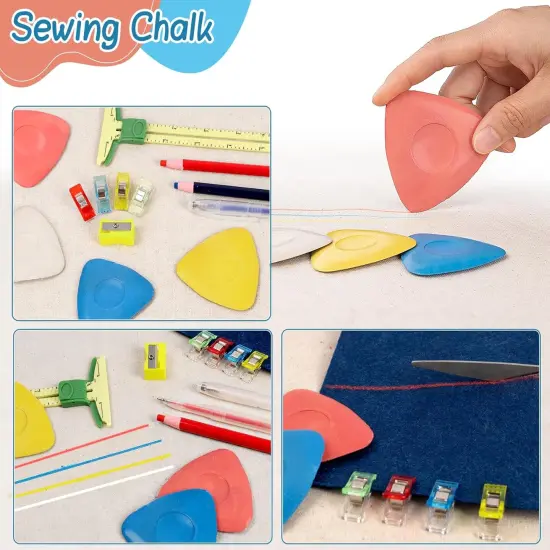 49Pcs Tailor&rsquo;s Chalk Kit &ndash; 10 Chalks, Markers, Erasable Pens, Clips & Gauge Ruler {4}