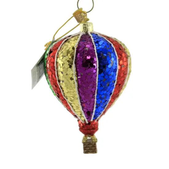 Noble Gems 3.5 Inch Rainbow Hot Air Ballon Tree Ornament , Float Pride Striped Glitter Multicolored {2}