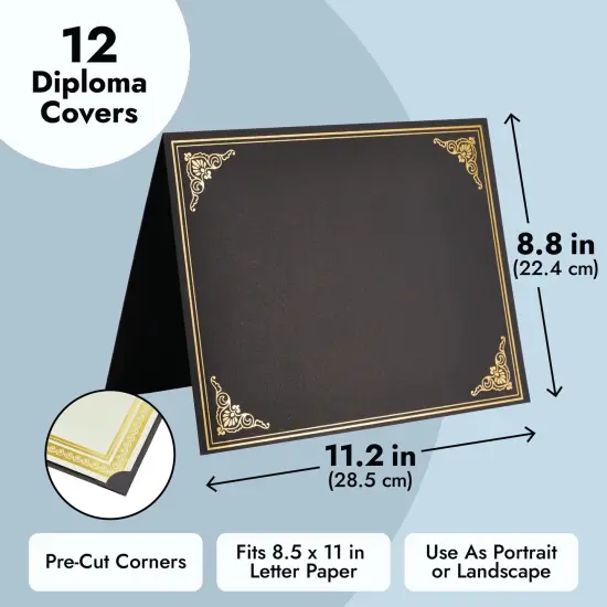 12-Pack Award Certificate Holders - Bulk Certificate Holders for Graduation, Diploma, Employee Appreciation, Certifications (fits 8.5x11) Black {4}