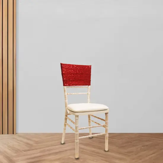 1 Piece Red Sequin Spandex Chair Cap 13.5 inch by 10 inch Event Party Decoration {3}