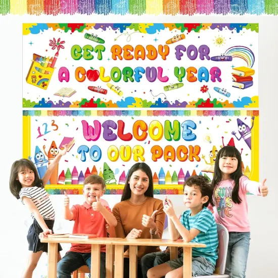 2 Pcs Crayon Welcome Banners 13.8x38.6 Inch Welcome to Our Pack Banner {4}