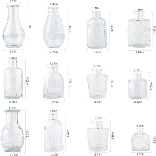 Glass Bud Vases Set of 12 &ndash; Mini Vintage Clear Vases for Wedding Centerpieces and Home Decor {3}