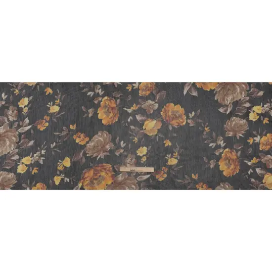 1 Yard Polyester Chiffon Fabric Floral Print, Black, Orange & Yellow, 61" Width {3}