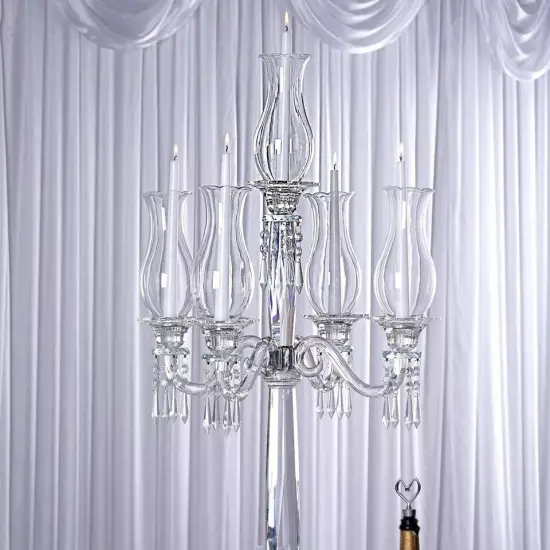 40" Clear 5 Arm Crystal Glass Candelabra Hurricane Taper Candle Holder Wedding {2}